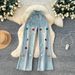 "Women's High Waisted Floral Embroidered Jeans – Light Blue Loose Fit Wide Leg Denim Pants For Petite & Curvy"_mkmklike.com