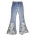 Women's High Waist Flared Jeans With Floral Embroidery & Rhinestones - Stretchy Denim Pants For Fall, Comfortable & Stylish_mkmklike.com