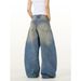 Vintage Washed Blue Relaxed Fit Jeans For Men – Baggy Streetwear Denim Pants With Stacked Hem (S-3xl, Classic Blue)_mkmklike.com