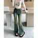 ELLE 0771 Design Sense American Retro Flared Jeans For Women Spring And Autumn Petite High Waist Slim Fit Floor-Length_mkmklike.com