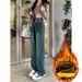 Retro High-waisted Fleece-lined Straight-leg Jeans For Women, New Winter Style, Thickened, Loose-fitting, Slimming,_mkmklike.com