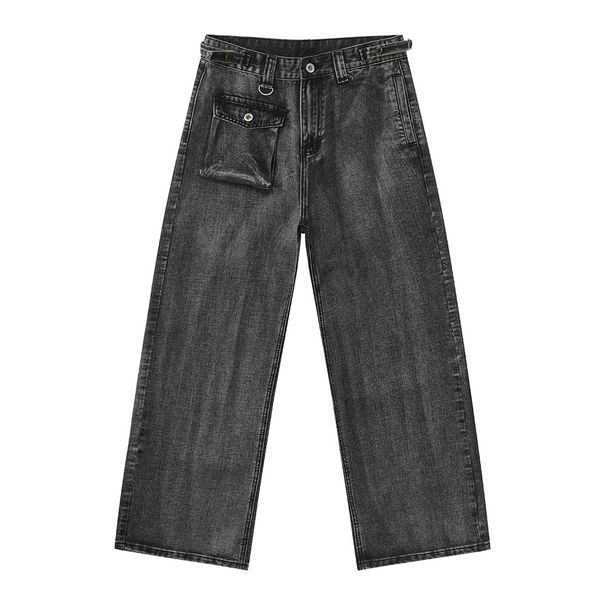 Men's Asymmetrical Pocket Detail Jeans – Raw Hem Straight-Leg Denim Pants With Contrast Stitching & Minimalist Patchwork (S-XL, Mid-Rise, Zip Fly)_mkmklike.com