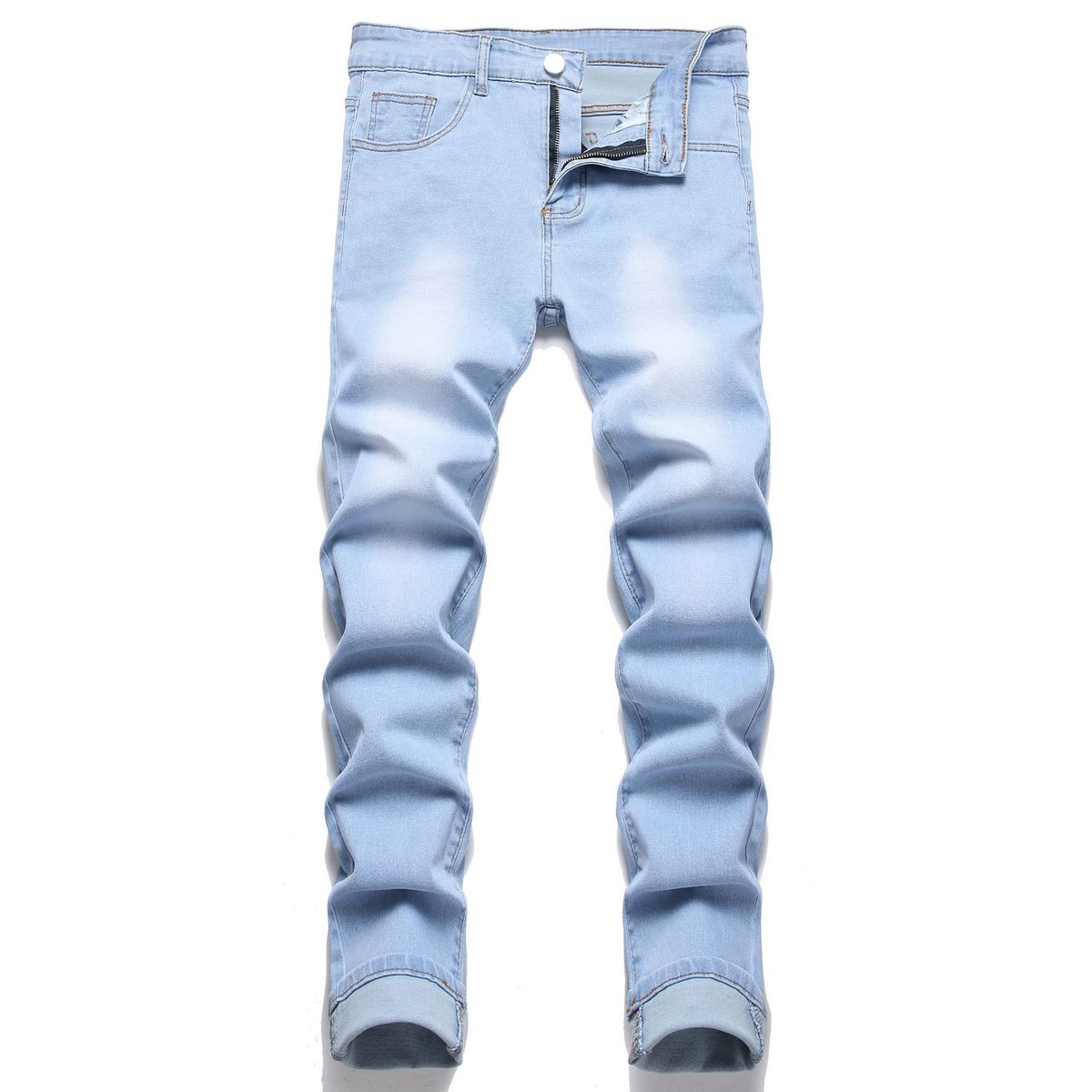 Men's Slim Fit Stretch Jeans - Light Wash Comfortable Cotton Denim Pants For Casual Wear_mkmklike.com