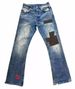 Velvet Patchwork Burnout Flared Jeans Distressed Bleached Denim Pants Metal Accents Unisex Vintage Wash Zip Fly 68% Cotton No Stretch_mkmklike.com