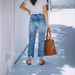 Women's Clothing Distressed Straight Leg Jeans - Mid Rise Casual Denim Pants With Button Details (XS-XL)_mkmklike.com
