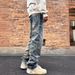 Men's Clothing Spring Street All Match Slightly Loose Straight Casual Washed Distressed Denim Trousers_mkmklike.com