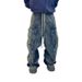 Vintage Washed Cargo Jeans Oversized Workwear Pants With Gradient Fading, Multi-Pocket Utility Design Floor-Skimming Wide Leg For Streetwear Styling_mkmklike.com