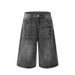 Men's Lightning Pattern Cropped Denim Shorts Summer High End American Workwear Wide Leg over the Knee Straight Leg Eight Point Pants_mkmklike.com