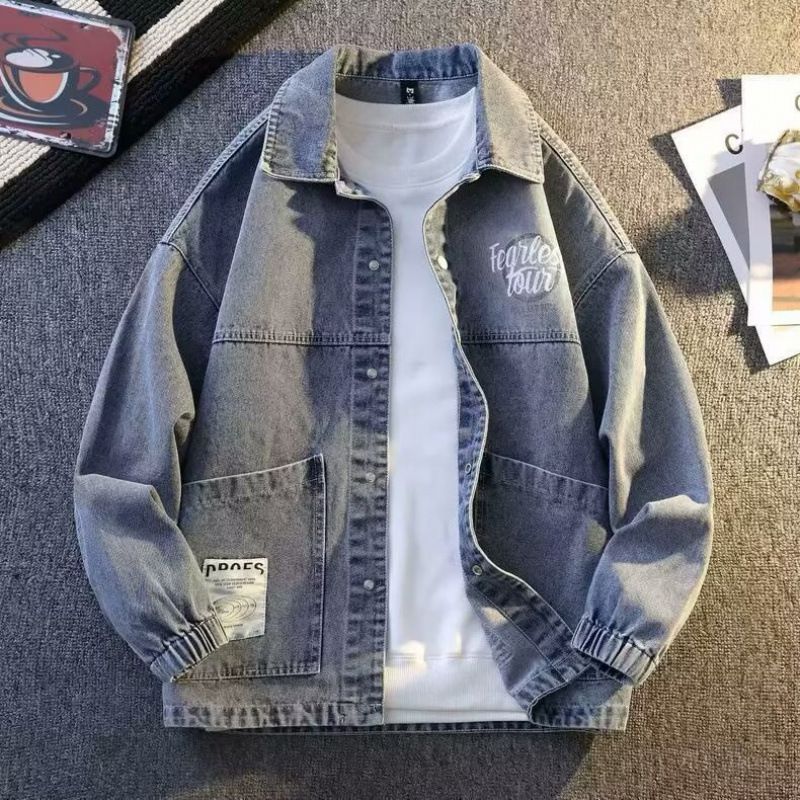 Cowboy Jacket Men's Spring And Autumn Plus Loose Fit College Casual Workwear Jacket_mkmklike.com