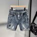 Blue Treny Personalize Zipper Splicing Slim Fit Rippe Enim Shorts For Men's Youth Summer New Five Quarter Pants_mkmklike.com