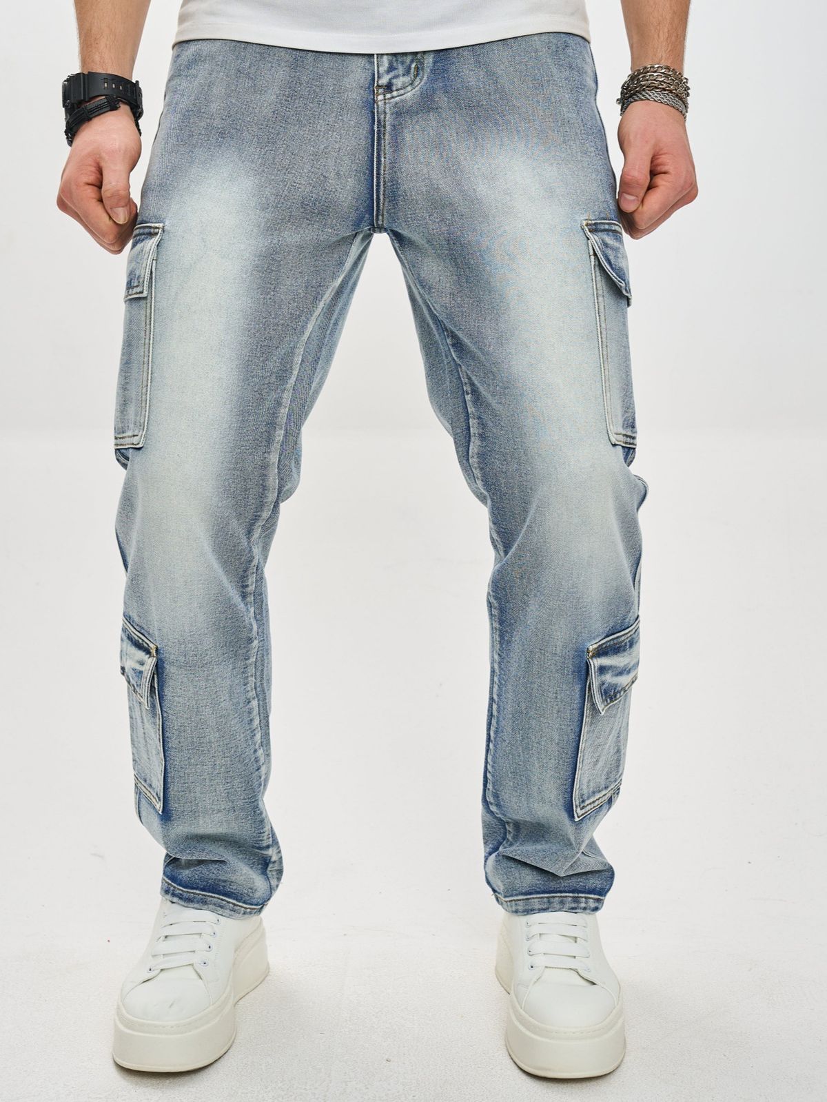 Men's Vintage Cargo Jeans - High Street Fashion Loose Fit Straight Leg Denim Pants With Multiple Pockets For Casual Wear_mkmklike.com