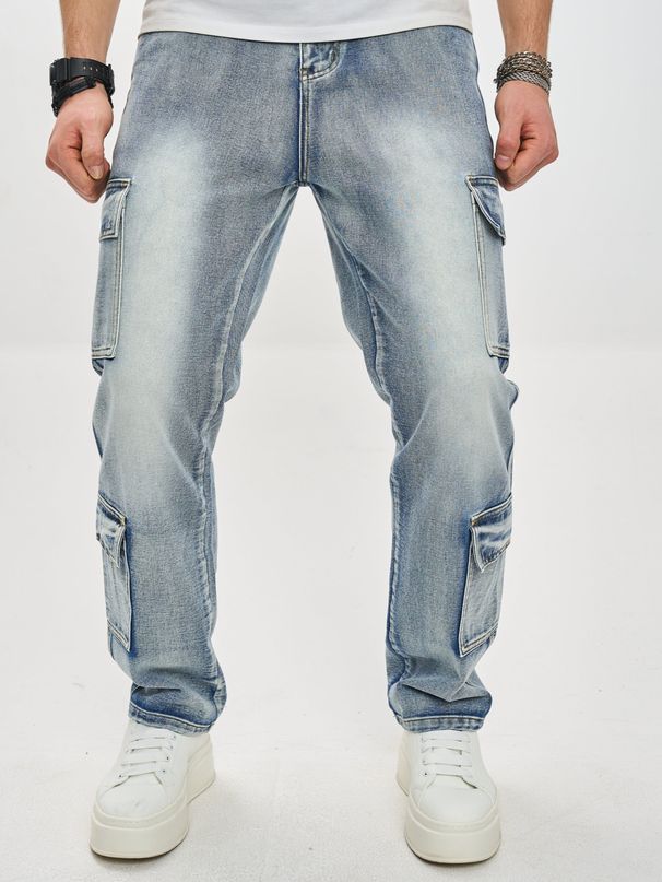 Men's Vintage Cargo Jeans - High Street Fashion Loose Fit Straight Leg Denim Pants With Multiple Pockets For Casual Wear_mkmklike.com