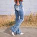 Women Jeans Denim Pant Long Pants Mom Jeans Button Pocket Splice Straight Trousers Blue Simple Casual High Waist Y2k Streetwear_mkmklike.com
