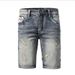 Men's Embroidered Denim Shorts Trendy Loose Straight Leg Casual Distressed Five Point Mid Length Summer Thin Pants_mkmklike.com