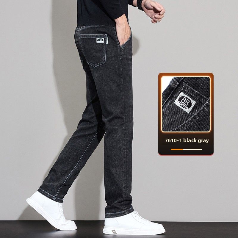 Thickened Men's Jeans Slim-fit Straight Casual Elastic Trousers Men_mkmklike.com