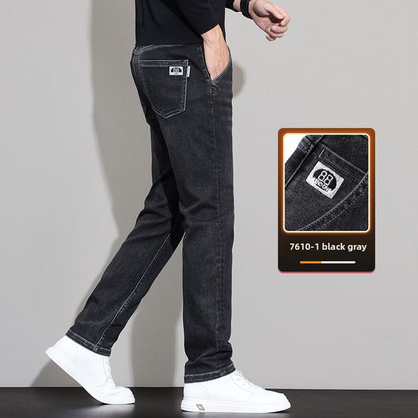 Thickened Men's Jeans Slim-fit Straight Casual Elastic Trousers Men_mkmklike.com