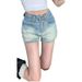 American Style Spicy Girl Denim Shorts, Women's Summer New High Waisted Design, A-Line Slimming, Elastic Blue Ultra_mkmklike.com