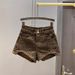 High Waisted Leopard Print Denim Shorts for Women American Style Two Button Wide Leg A-Line Slimming Hot Pants Summer 2023_mkmklike.com