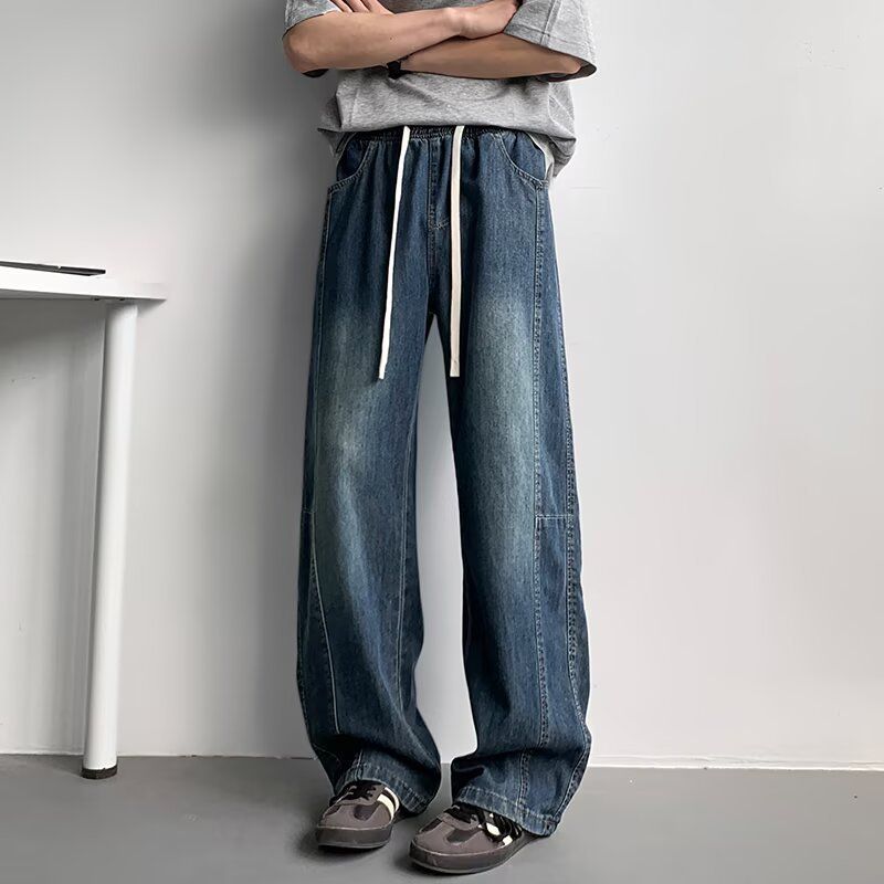 Men's Streetwear Wide Leg Trousers Vintage Denim Pants Loose Fit Jeans for Teen Boys And Youth Casual Spring Fashion_mkmklike.com