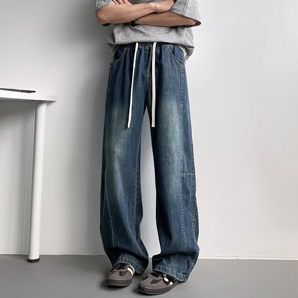Men's Streetwear Wide Leg Trousers Vintage Denim Pants Loose Fit Jeans for Teen Boys And Youth Casual Spring Fashion_mkmklike.com