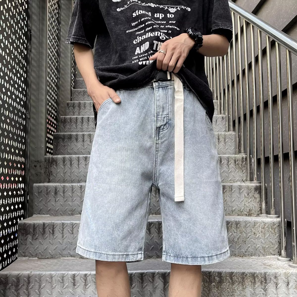 Men's Trendy Brand Retro Washed Denim Shorts High Street Casual Five Point Pants Summer Fashion_mkmklike.com