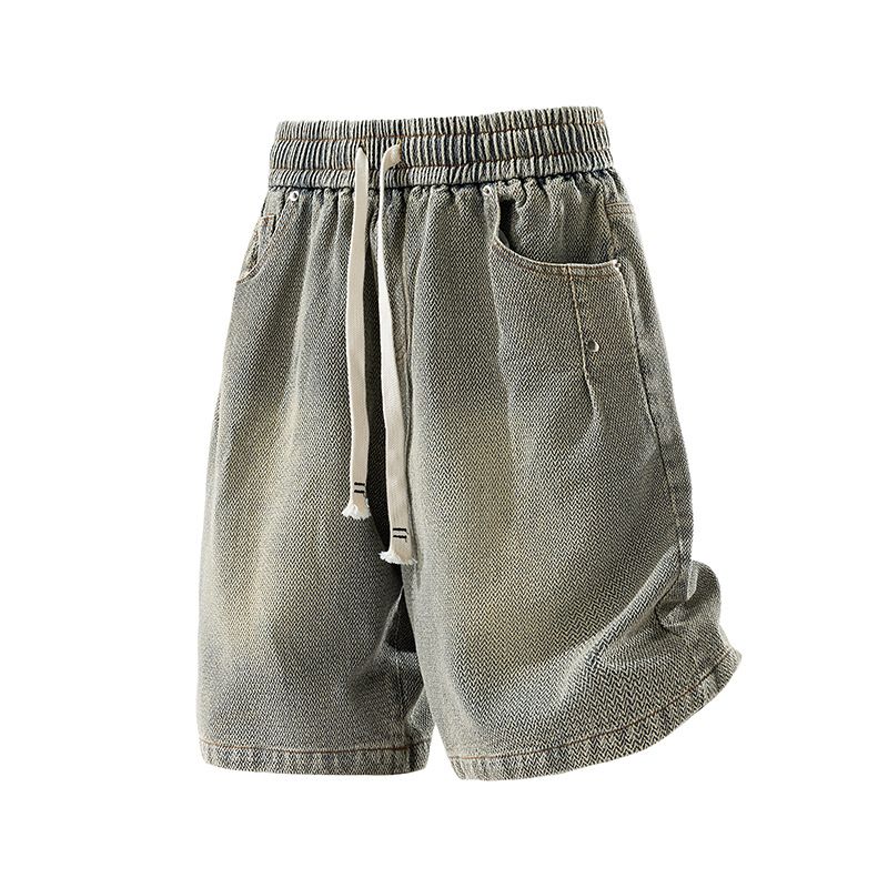 Men's plus Size Loose Casual Versatile American Style Denim Shorts Elastic Waist Trendy Washed Look Summer New_mkmklike.com