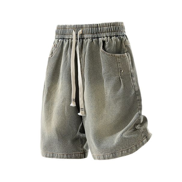 Men's plus Size Loose Casual Versatile American Style Denim Shorts Elastic Waist Trendy Washed Look Summer New_mkmklike.com