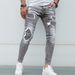 Men's Slim Fit Stretch Ripped Jeans With Cat Whisker Details - Distressed Denim Pants For Casual Wear (Blue)_mkmklike.com