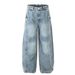 Washed Scimitar Jeans For Men American High Street Fashion Brand Deconstructed Patchwork Loose Wide-Leg Floor-Length_mkmklike.com