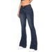 Women's High Waist Flared Denim Pants - Stretch Bootcut Jeans With Raw Hem For Casual & Office (Dark Blue)_mkmklike.com