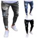 European And American Badge Embroidered Men's Jeans Knee Ripped Zipper Pants Large Size Denim Trousers_mkmklike.com