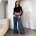 European And American Cross-border 2025 Vintage High-waisted Workwear Jeans For Women, Wide-leg, Floor-length,_mkmklike.com