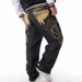 Suitable For All Seasons Embroidered Hip-Hop Jeans For Men Trendy HIPHOP Street Dance Casual Loose Plus Size Skateboard Pants_mkmklike.com