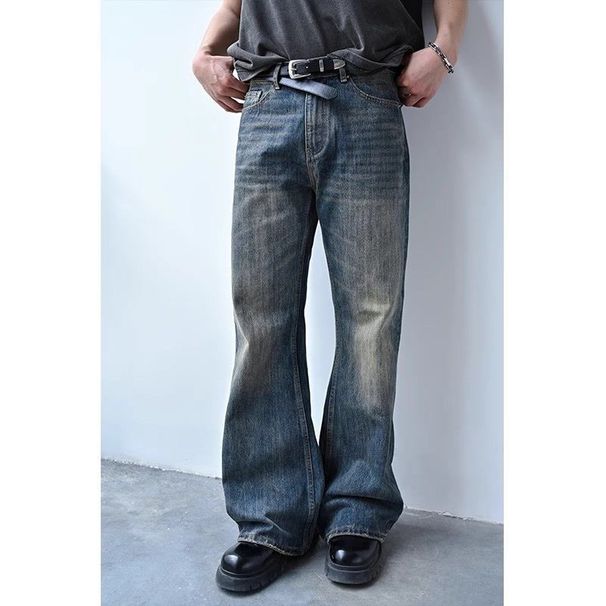 Men's Clothing American Retro Flared Jeans New Autumn Style High Waist Elastic Slim Fit Floor-length Pants_mkmklike.com
