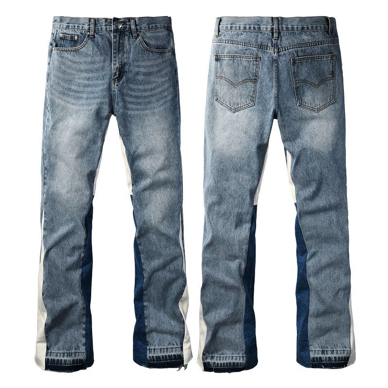 Men's Clothing Men's Fashion Flared Jeans - Retro Denim Pants With Patchwork Details, Comfortable Cotton Fit For Casual & Streetwear_mkmklike.com