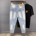 Blue Cropped Jeans For Men Slim Fit Casual Style Stretchy High Quality Suitable For Spring Autumn And Winter New Style 2025_mkmklike.com