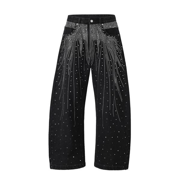 European And American High Street Washed Loose Wide Leg Pearl Full Diamond Stacked Jeans_mkmklike.com