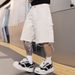 Vibe Brand Men's 5 Point Denim Shorts Trendy Loose Beige Cargo Style Cool For Summer_mkmklike.com