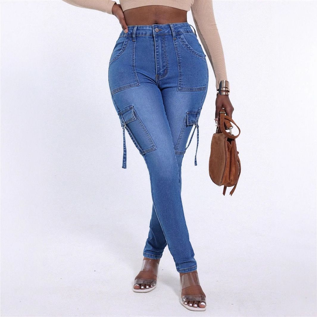 "Women's Slim-Fit Jeans With Elastic Waist & Flap Pockets – Lifting Hip Design (Blue, S-2XL)"_mkmklike.com