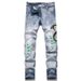 Men's Distressed Slim Fit Jeans With Graffiti & Splash Paint Design - Street Style Casual Tapered Pants For Teens & Young Adults_mkmklike.com