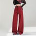 Ankela Red Wide-Leg Jeans For Women, Fall 2026 New High-Waisted Slimming Slim-Fit Straight-Leg Pants With Draping Effect_mkmklike.com