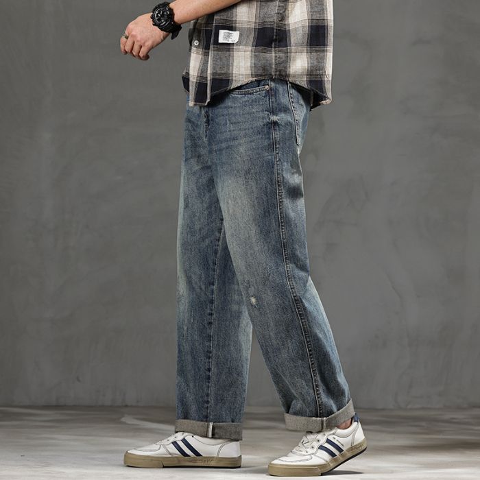 New Spring Jeans Men's Harlan Loose Trendy Brand American Retro Washing Double Craft Medium Waist Large Size Youth Embroidery_mkmklike.com