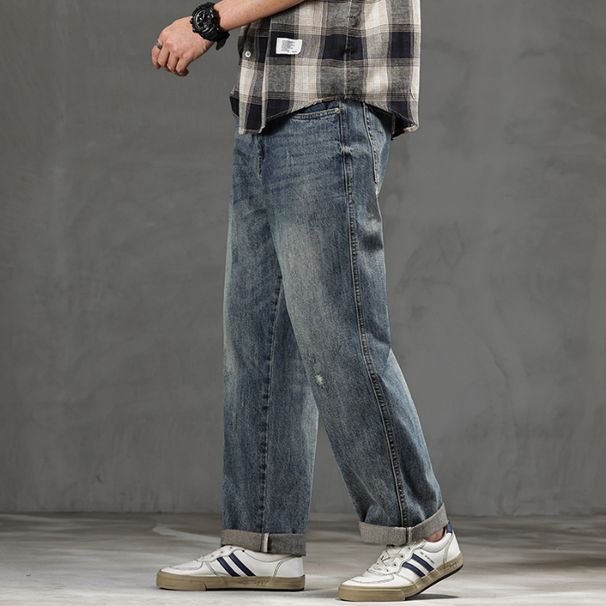 New Spring Jeans Men's Harlan Loose Trendy Brand American Retro Washing Double Craft Medium Waist Large Size Youth Embroidery_mkmklike.com