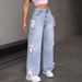 Women's Clothing Women's Bow Detail Straight Leg Jeans - High Waist Loose Wide Leg Pants For Casual Streetwear (Light Blue/ Dark Blue, Sizes 27-30)_mkmklike.com