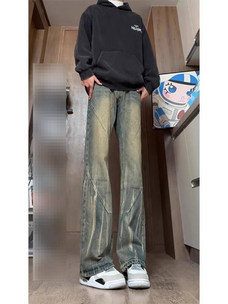 Men's Clothing High Street Style Wide Leg Jeans Hip Hop Loose Straight Leg Flared Pants Tie Dye Gradient Youth Casual Trousers_mkmklike.com