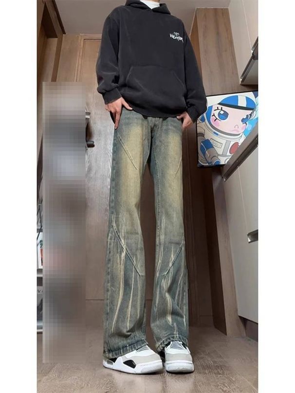 Men's Clothing High Street Style Wide Leg Jeans Hip Hop Loose Straight Leg Flared Pants Tie Dye Gradient Youth Casual Trousers_mkmklike.com
