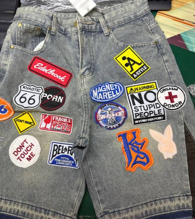 Men's Clothing Retro Denim Shorts Y2K Harajuku Hip Hop Cartoon LOGO Embroidered Loose Sports Shorts_mkmklike.com