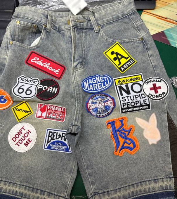 Men's Clothing Retro Denim Shorts Y2K Harajuku Hip Hop Cartoon LOGO Embroidered Loose Sports Shorts_mkmklike.com