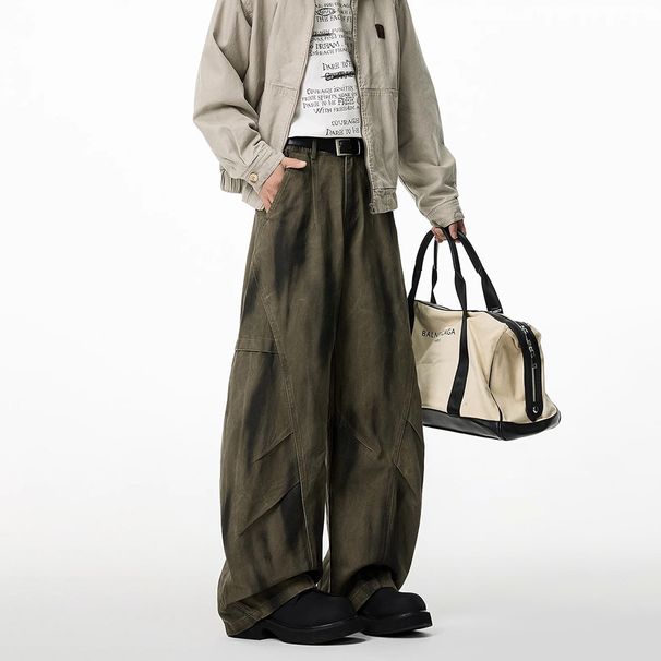 High End Tie Dye Denim For Men, Spring And Autumn American Vintage Washed Wide Leg Casual Pants_mkmklike.com