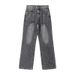 American Style Gray Elastic Waist Jeans For Men And Women, Floor-Length Loose Straight Wide-Leg Draped Pants_mkmklike.com